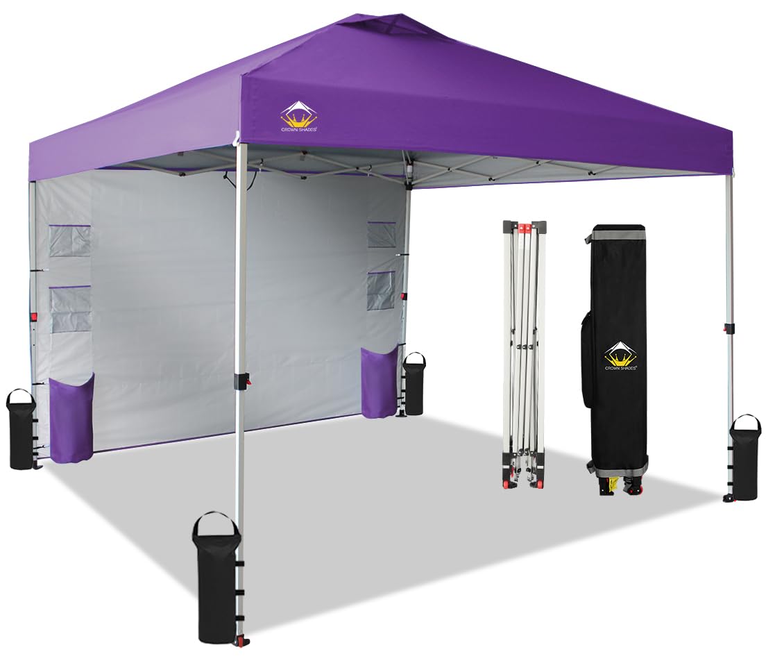 CROWN SHADES Canopy Tent 10x10 Pop Up Canopy Outdoor Shade with Pockets Sidewall, Easy Up Sun Shelter with One Person Set Up Center Lock, Portable Instant Camping Beach Canopy Tents, Forest Green