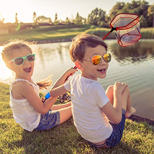YVLEEN Kids Fishing Net for Lakes - Minnow Nets for Kids - Aluminum Collapsible Telescopic Fishing Pole Handle and Nylon Mesh Small Fishing net - Butterfly Nets for Kids Outdoor Playing