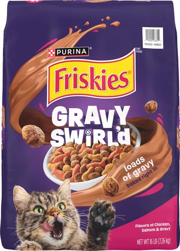 Purina Friskies Dry Cat Food Gravy Swirl'd With Flavors of Chicken, Salmon and Gravy - 22 lb. Bag