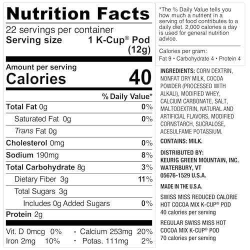 Swiss Miss Milk Chocolate Hot Cocoa, Single-Serve Keurig K-Cup Pods, Hot Chocolate, 44 Count