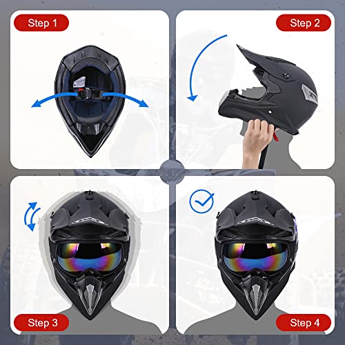 Adult Motocross Dirt Bike Helmet with Goggle, Gloves & Mask - DOT/FMVSS-218 Off-Road Motorcycle & ATV Helmet with Adjustable Sun Visor