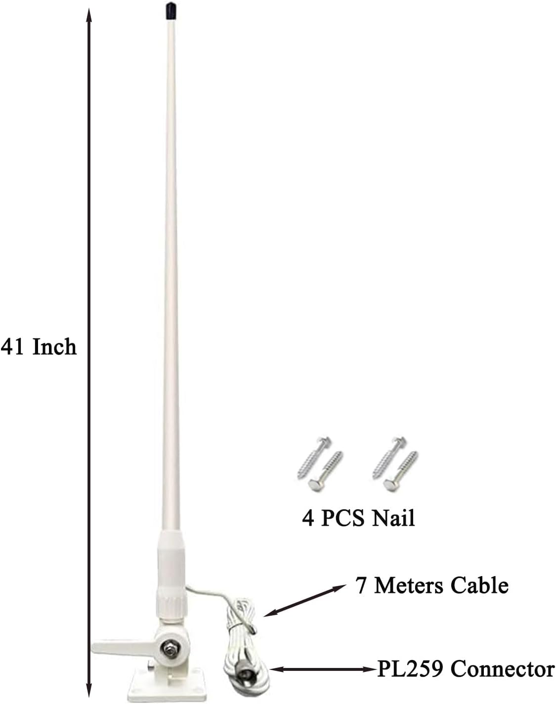 Marine VHF Radios Antenna for Boat, for Horizon Icom Cobra ham Radios, 7meters RG-58U Cable, Adjustable Ratchet, Nails
