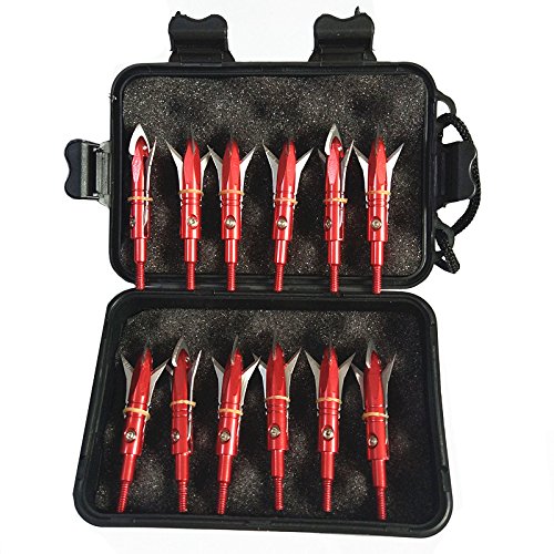 12pcs Hunting Broadheads 100 Grain Archery Broadheads New Stell Broadheads + 1 pcs Black Broadhead Case for Arrowheads
