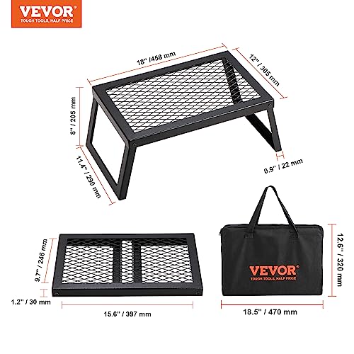VEVOR Folding Campfire Grill, Heavy Duty Steel Mesh Grate, 22.4" Portable Camping Grates Over Fire Pit, Camp Fire Cooking Equipment with Legs Carrying Bag, Grilling Rack for Outdoor Open Flame Cooking