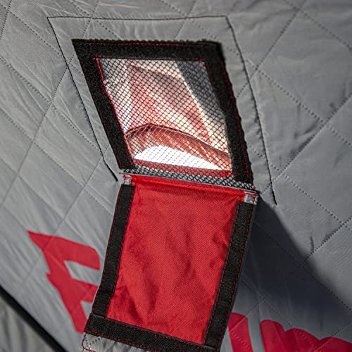 Eskimo Outbreak Portable Pop-Up Ice Fishing Shelter, Stormshield Insulated Fabric, No Trip Door, Durable Hub Design, Deluxe Tie Downs, Red/Black