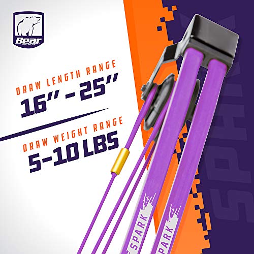 Bear Archery Spark Youth Bow Set, Recommended for Ages 5 to 10, Ambidextrous, Includes 2 Arrows, Armguard, Quiver