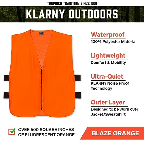 Klarny Orange Safety Vest, High-Visibility, Waterproof Deer and Bow Hunting Gear, Quiet Hunter Vests and Hunting Accessories