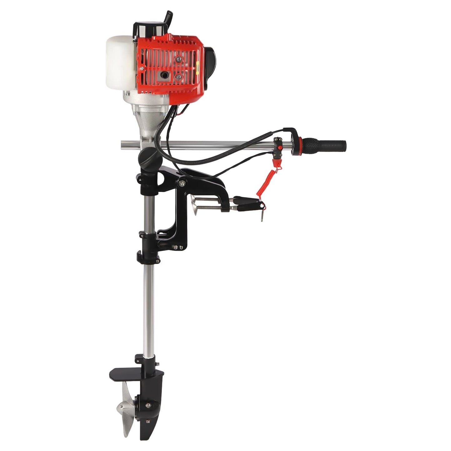 6HP Heavy Duty Outboard Motor, 170cc 4 Stroke Gas Outboard Boat Motor Engine with Air Cooling System, 3.2KW Single Cylinder Fishing Boat Engine for 3-7m Length