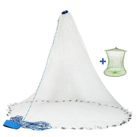Yeahmart American Saltwater Fishing Cast Net for Bait Trap Fish 3ft/4ft/5ft/6ft/7ft/8ft/9ft/10ft Radius Casting Nets with Heavy Duty Real Zinc Sinker Weights, 3/8inch Mesh Size