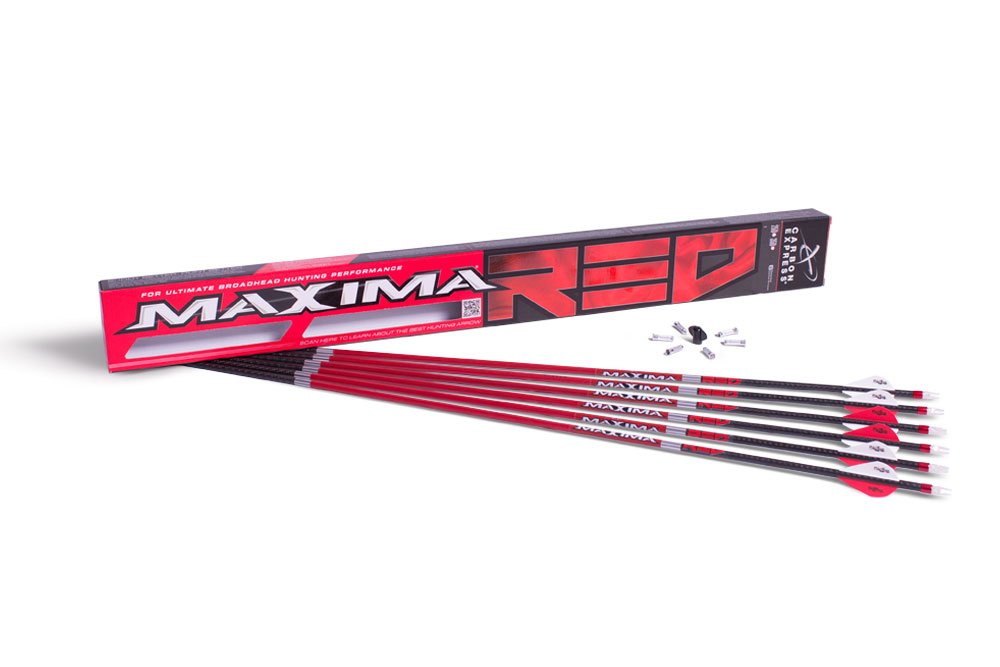 Carbon Express Maxima RED Fletched Carbon Arrows with Dynamic Spine Control and Blazer Vanes, 6-Pack, Available in 250(.400 Spine) & 350(.350 Spine)