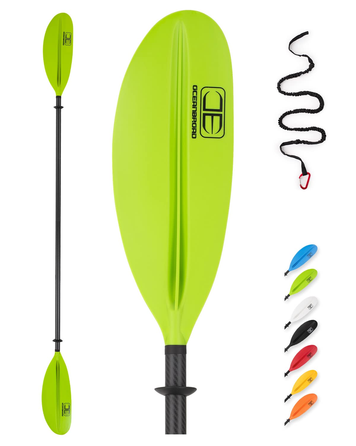 OCEANBROAD Carbon Fiber Kayak Paddle 90.5in/230cm, 86in/218cm for Adults Kayaking Boating Canoeing Oar with Paddle Leash