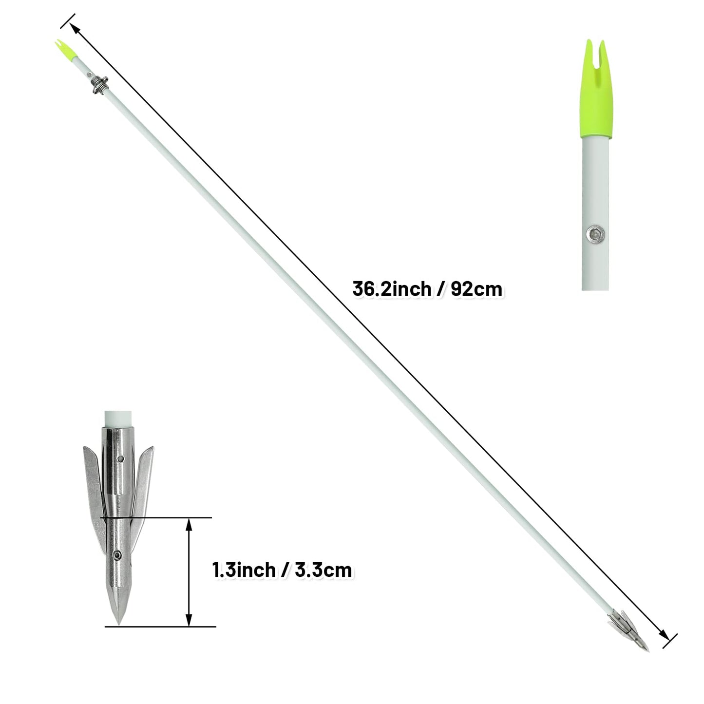 OBTOUTDOOR 6 PCS/12PCS 36 Inch Bowfishing Arrows 8mm Fishing Arrow Fiberglass Arrow with Broadhead for Slingshot Archery Hunting Fishing