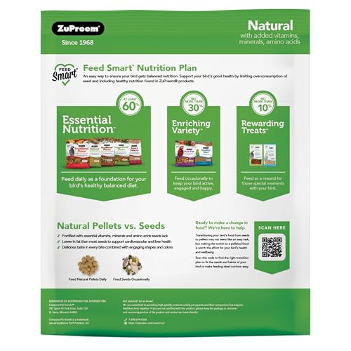 ZuPreem Sensible Seed Bird Food, Cockatiel, Lovebird, Quaker, Small Conure, Seed and Pellet Blend for Medium Birds, Food Mixer Topper, Enriching Variety, Made in the USA, (M, 2 lbs)