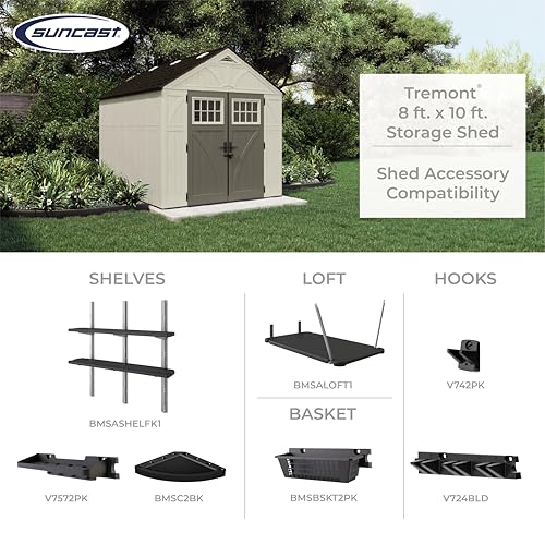 Suncast 8' x 10' Heavy-Duty Resin Tremont Storage Shed, Sand