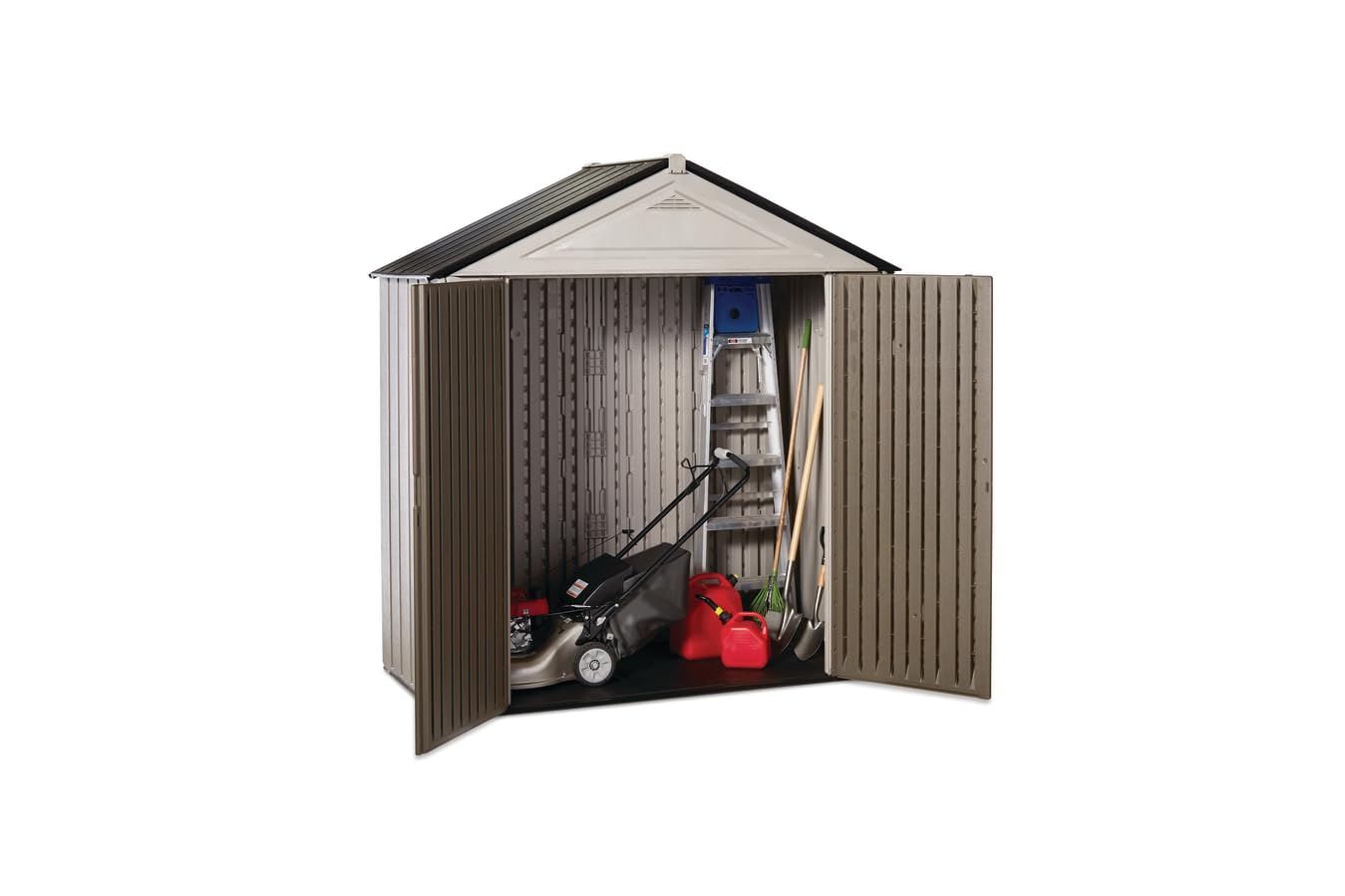 Rubbermaid Resin Outdoor Storage Shed With Floor (7 x 3.5 Ft), Weather Resistant, Beige/White, Organization for Home/Backyard/Garden Tools/Lawn Mower/Bike Storage/Pool Supplies