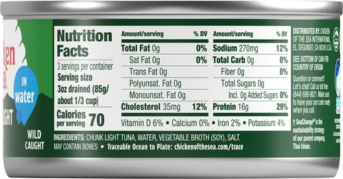 Chicken of the Sea Chunk Light Tuna in Water, 5 Ounce Cans (Pack of 10), Wild Caught Canned Tuna