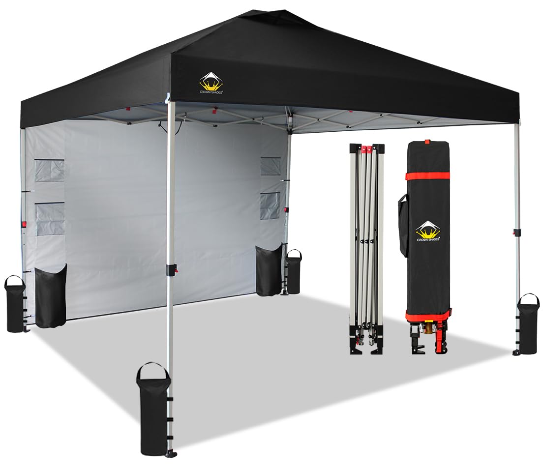 CROWN SHADES Canopy Tent 10x10 Pop Up Canopy Outdoor Shade with Pockets Sidewall, Easy Up Sun Shelter with One Person Set Up Center Lock, Portable Instant Camping Beach Canopy Tents, Forest Green