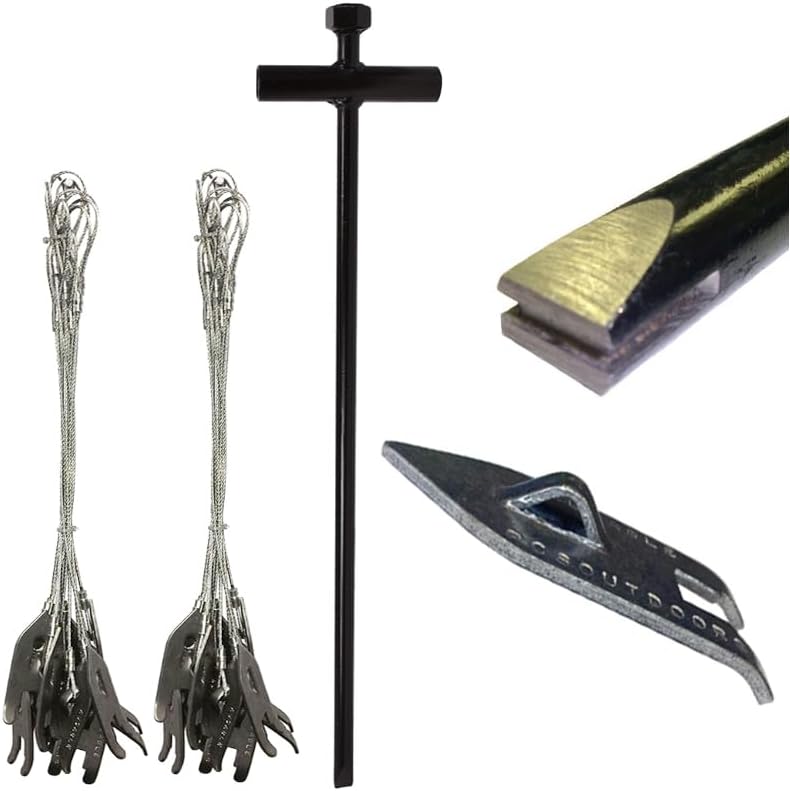 2 Dozen AuSable Anchors w/ 15" Cable & Driver and Stakes - Wolf Fang Style Ends - 24" HD Magnum T-Driver