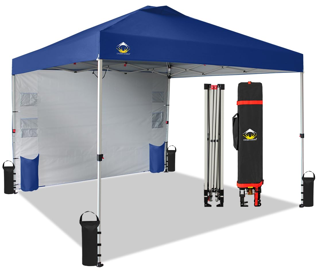 CROWN SHADES Canopy Tent 10x10 Pop Up Canopy Outdoor Shade with Pockets Sidewall, Easy Up Sun Shelter with One Person Set Up Center Lock, Portable Instant Camping Beach Canopy Tents, Forest Green