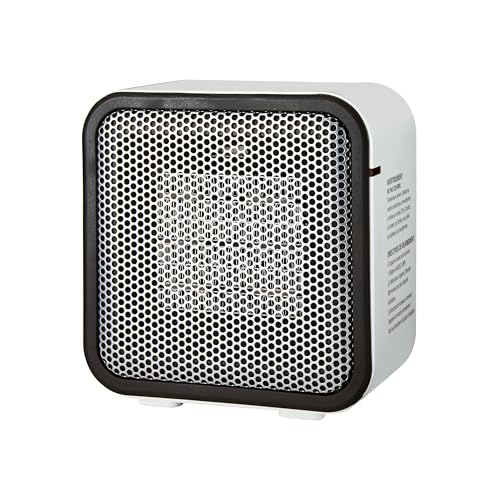 Amazon Basics Ceramic Space Heater, Mini Heater for Office Desk, Portable Tent Heater for Camping (Indoor Use), 500 W, With Tip-Over Protection, Lightweight (1.4 LBS), Black, 5.8"D x 3.4"W x 6"H