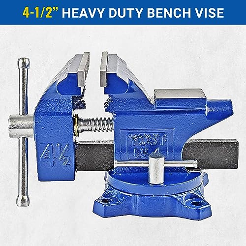 Yost HD550-C Heavy Duty 5-1/2 Inch Mechanics Work Bench Vise | Heavy Duty Woodworking & Metal Work Table with Secure Grip Swivel Base | 60,000 PSI Casting Iron Material with Extra-large Anvil Surface