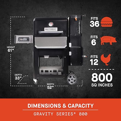 Masterbuilt® Gravity Series® 600 Digital Charcoal Grill and Smoker,WiFi Technology, GravityFed™ Charcoal Hopper, 600 Cooking Sq. Inches, Reversible Smoke&Sear Cast Iron Grates, Black, Model MB20041023