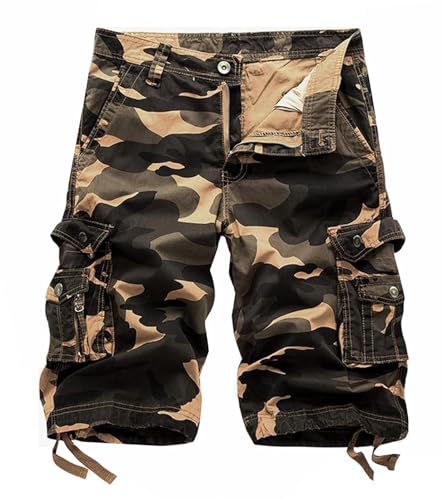 Men's Camo Cargo Shorts Relaxed Fit Multi-Pocket Outdoor Camouflage Cargo Shorts Cotton