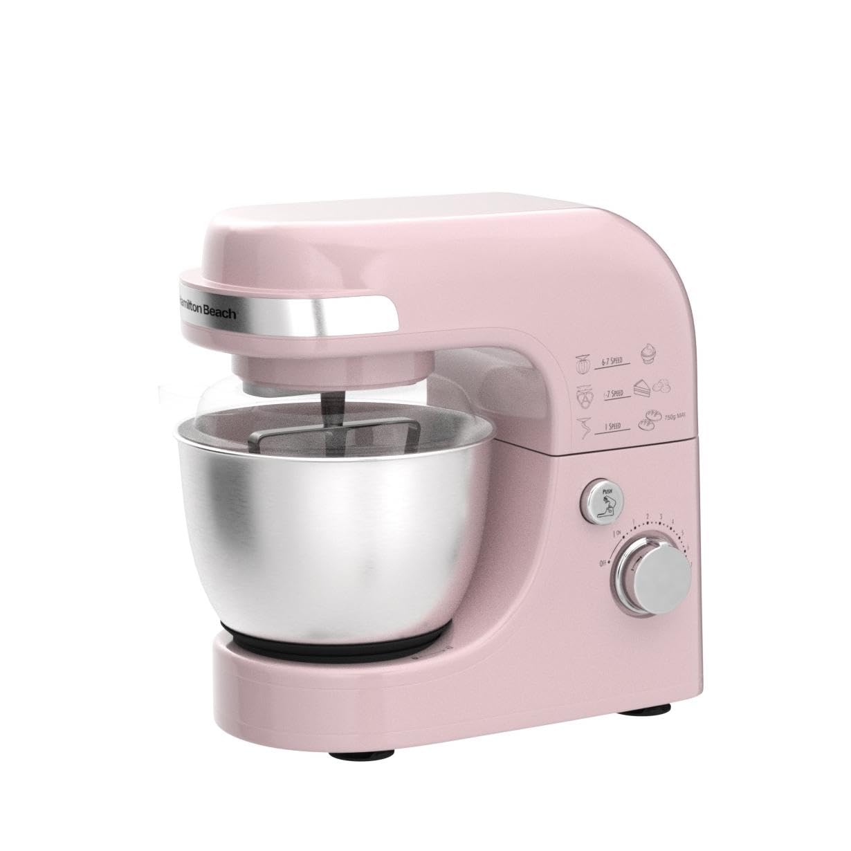 Hamilton Beach Electric Stand Mixer, 4 Quarts, Dough Hook, Flat Beater Attachments, Splash Guard 7 Speeds with Whisk, Black