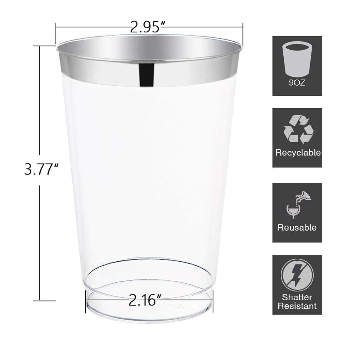 I00000 200 Pack Gold Plastic Cups, 9 Oz Elegant Clear Plastic Cups Gold Rimmed Disposable Wine Glasses Fancy Disposable Party Cups Wedding Cups Drinking Tumblers Plastic Cocktail Glasses with Gold Rim