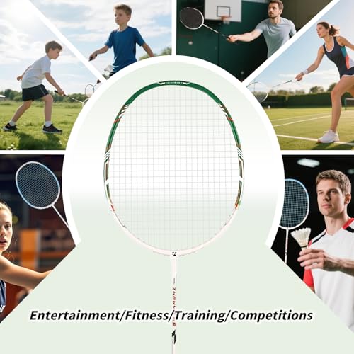 Badminton Rackets,Badminton Racket Set,Both Offensive and Defensive,Composite Carbon Ultra Light 82g Professional Training Racket,Including 2 Rackets,2 Shuttlecocks,and 1 Bag