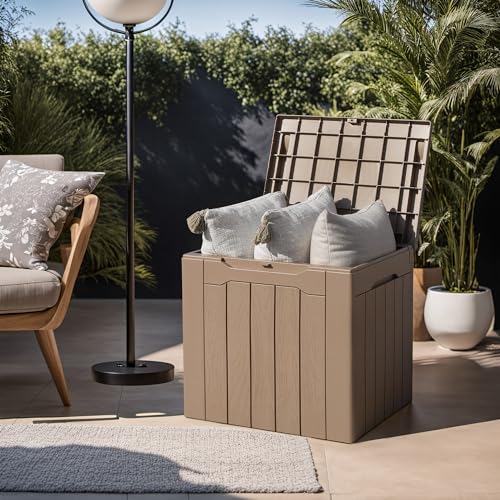 Devoko 100 Gallon Waterproof Large Resin Deck Box Indoor Outdoor Lockable Storage Container for Patio Furniture Cushions Garden Tools (100 Gallon, Black)