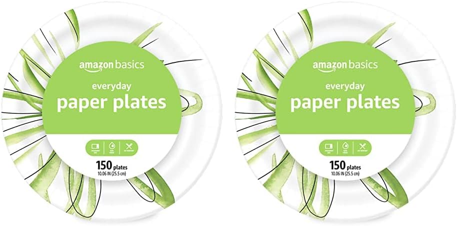Amazon Basics Everyday Paper Plates, 10 Inch, Disposable, 150 Count