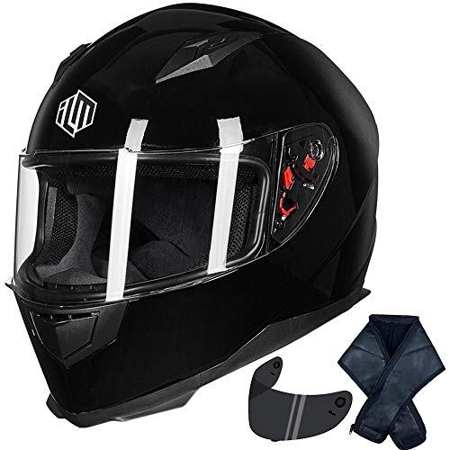 ILM Full Face Motorcycle Street Bike Helmet with Removable Winter Neck Scarf + 2 Visors DOT Model-JK313