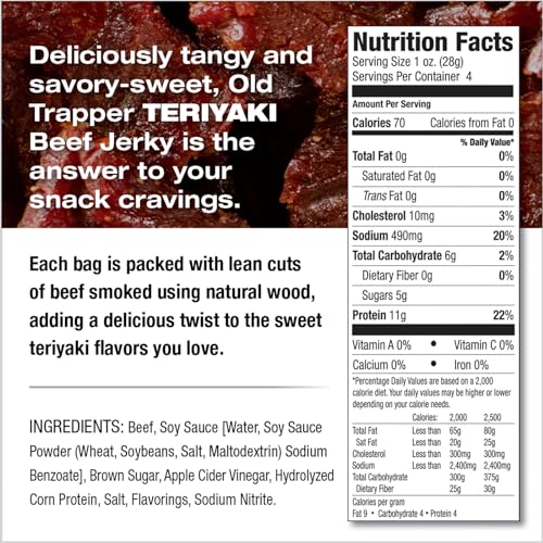 Old Trapper Beef Jerky, Old-Fashioned 10-Ounce Bag, Tender Meat Snacks for Lunches or Between Meals, 11 Grams of Protein, Zero Grams of Fat, and 70 Calories per Ounce (Pack of One)