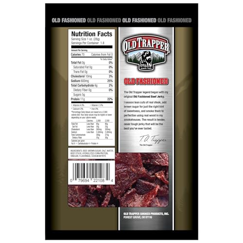 Old Trapper Beef Jerky, Old-Fashioned 10-Ounce Bag, Tender Meat Snacks for Lunches or Between Meals, 11 Grams of Protein, Zero Grams of Fat, and 70 Calories per Ounce (Pack of One)