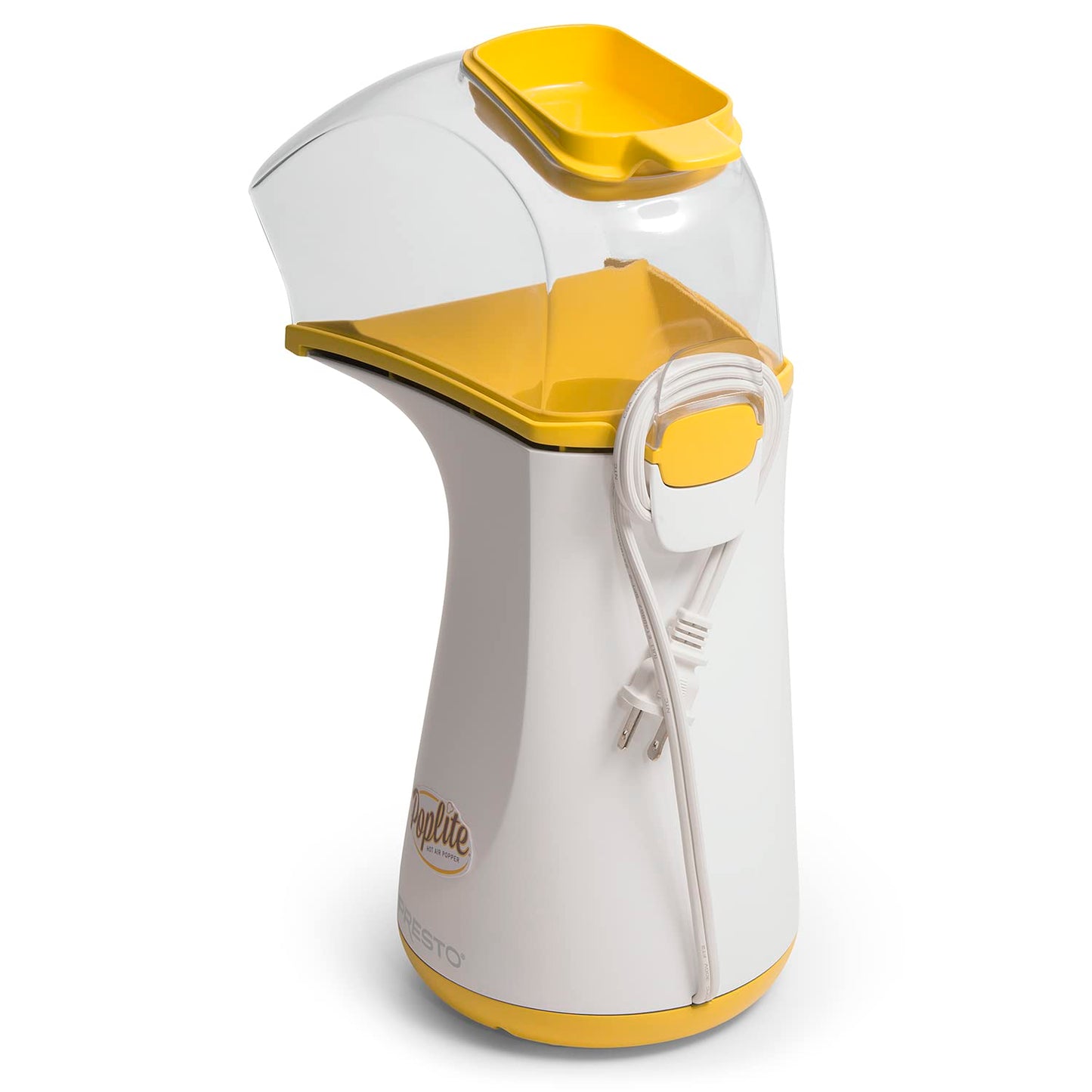 Presto 04820 Poplite Hot Air Popcorn Popper - Built-In Measuring Cup + Melts Butter, Easy to Clean, Built-In Cord Wrap, 18 Cups, Yellow