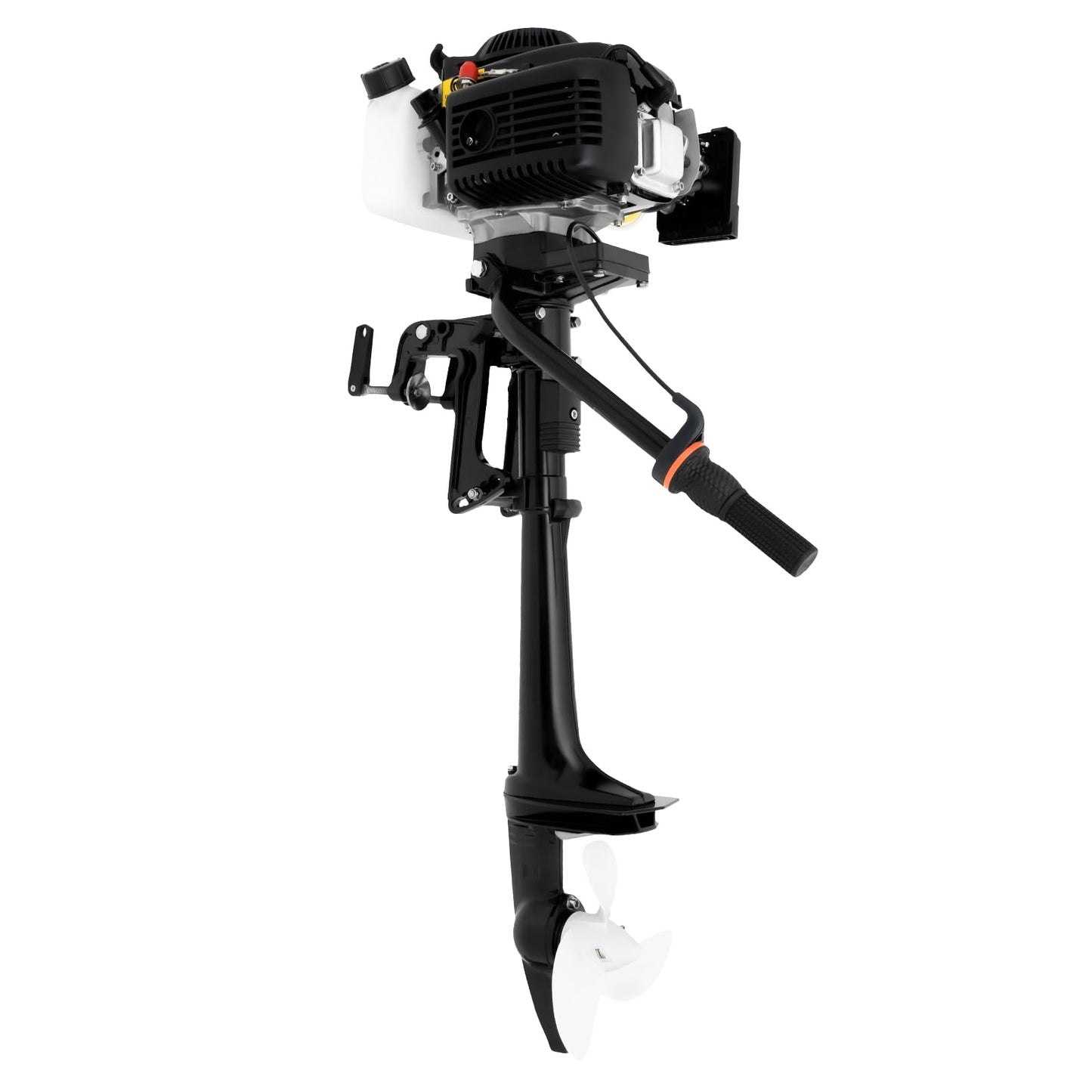 6HP Heavy Duty Outboard Motor, 170cc 4 Stroke Gas Outboard Boat Motor Engine with Air Cooling System, 3.2KW Single Cylinder Fishing Boat Engine for 3-7m Length