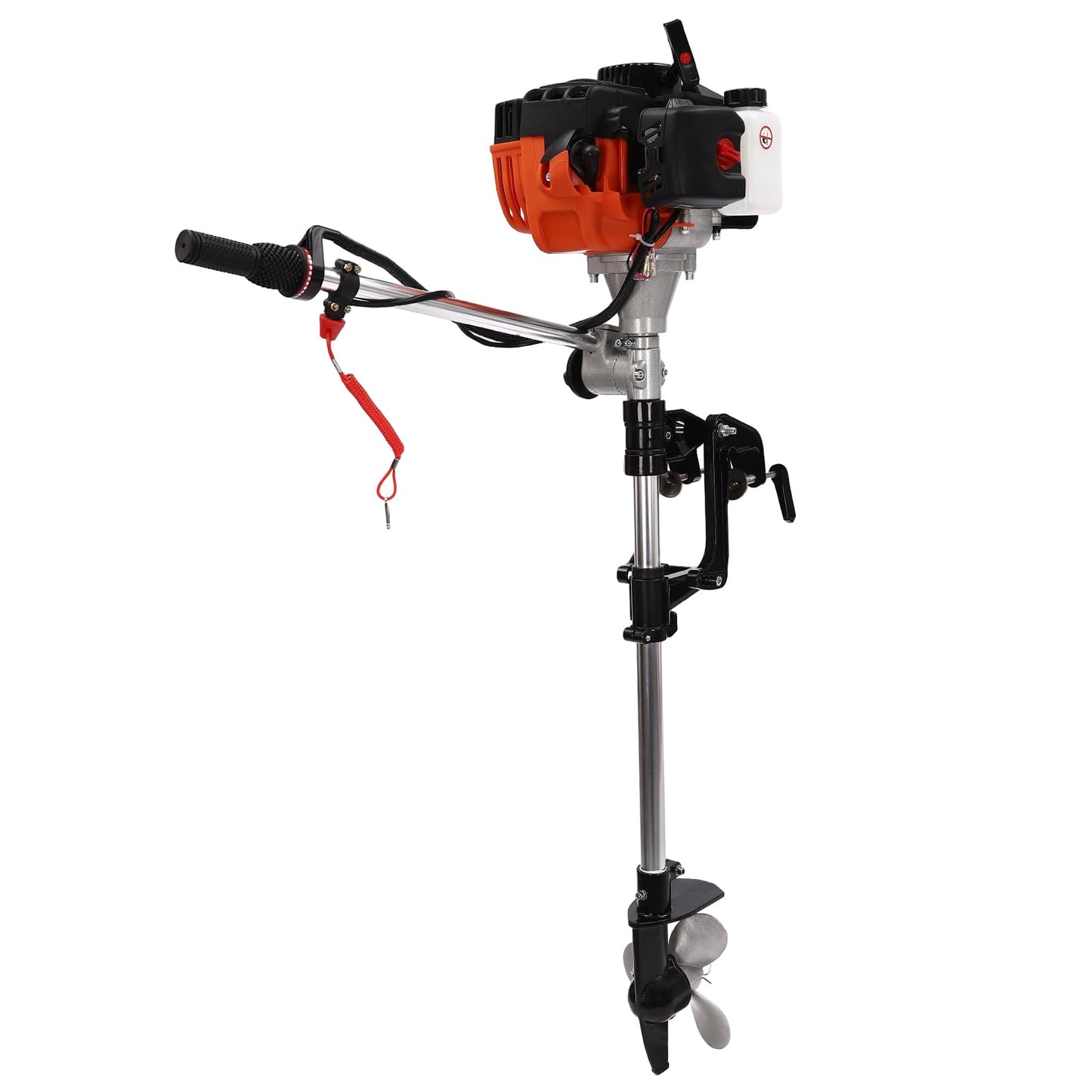 6HP Heavy Duty Outboard Motor, 170cc 4 Stroke Gas Outboard Boat Motor Engine with Air Cooling System, 3.2KW Single Cylinder Fishing Boat Engine for 3-7m Length