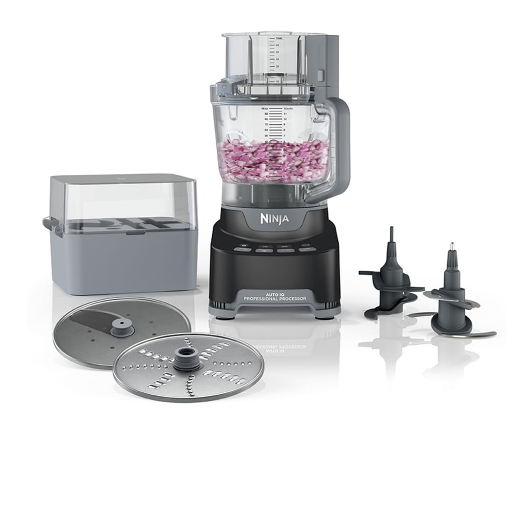 Ninja Food Processor, Professional Plus, 1000 Peak Watts, 4 Functions for Chopping, Slicing, Purees & Dough with 9-Cup Processor Bowl, 3 Blades, Food Chute & Pusher, Silver, BN601