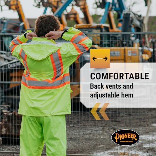 Pioneer Hi Vis Lightweight Waterproof Safety Rain Suit - Reflective Work Rain Gear for Men and Women