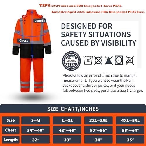 SRsafety High Visibility Rain Gear, Class 3 High Visibility Work Rain Gear for Men, Construction Rain Suits