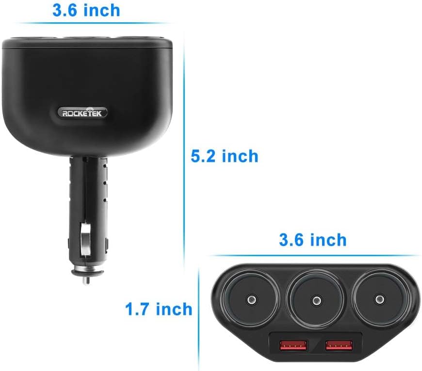 Car Charger Splitter Adapter 3-Socket 2-Port USB Quick Charge 3.0,120W 12V/24V DC Outlet Multi Socket Car Cigarette Lighter Splitter QC3.0 Dual Car Charger Power Outlet Splitter Extender