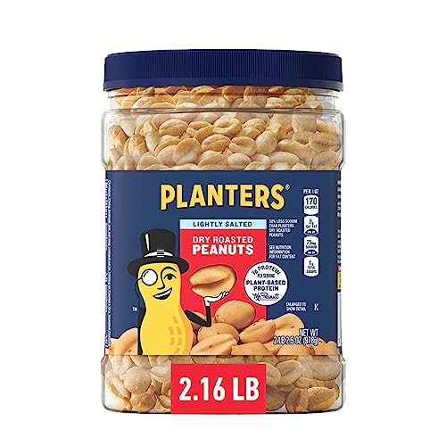 PLANTERS Peanuts, Lightly Salted Peanuts, Dry Roasted, Snacks for Adults, (6 ct Pack, 2.2 lb Containers)