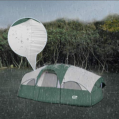 CAMPROS CP Tent 8 Person Camping Tents, Weather Resistant Family Tent, 5 Large Mesh Windows, Double Layer, Divided Curtain for Separated Room, Portable with Carry Bag