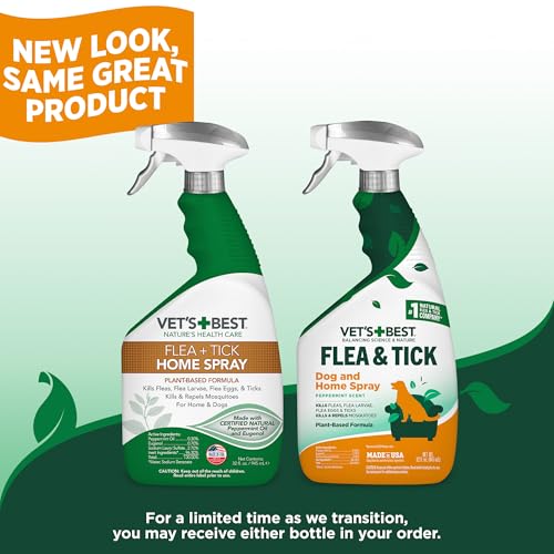 Vet's Best Flea and Tick Home Spray - Dog Flea and Tick Treatment for Home - Plant-Based Formula - Certified Natural Oils,Green - 32 oz