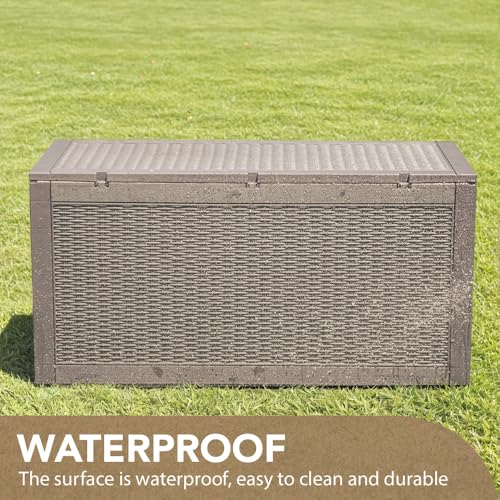 Devoko 100 Gallon Waterproof Large Resin Deck Box Indoor Outdoor Lockable Storage Container for Patio Furniture Cushions Garden Tools (100 Gallon, Black)