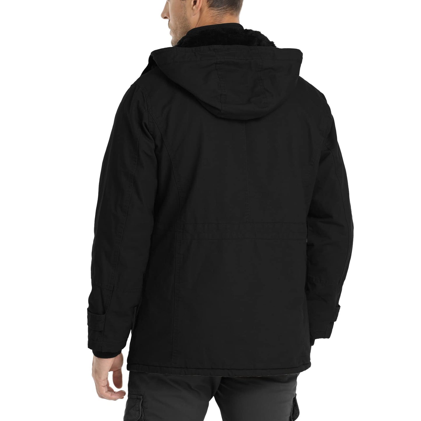 CHEXPEL Men's Thick Winter Jackets with Hood, Fleece Lining, Cotton Military Work Jackets with Cargo Pockets, Outwear