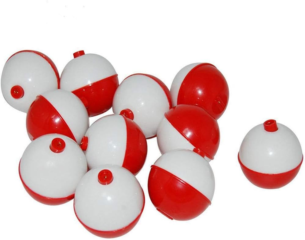 50 Pcs Fishing Bobbers Floats,1 inch Hard ABS Bobber for Fishing Snap-on Round Fishing Floats Red and White Fishing Bobbers Bobs Fishing Party Decorations