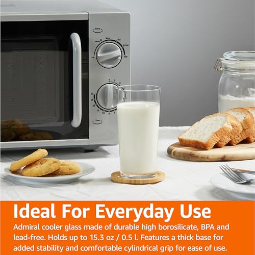 Amazon Basics Admiral Cooler Borosilicate Glass Cup, 14.7 oz, Microwave-Safe, Commercial-grade, 24-Pack, Transparent