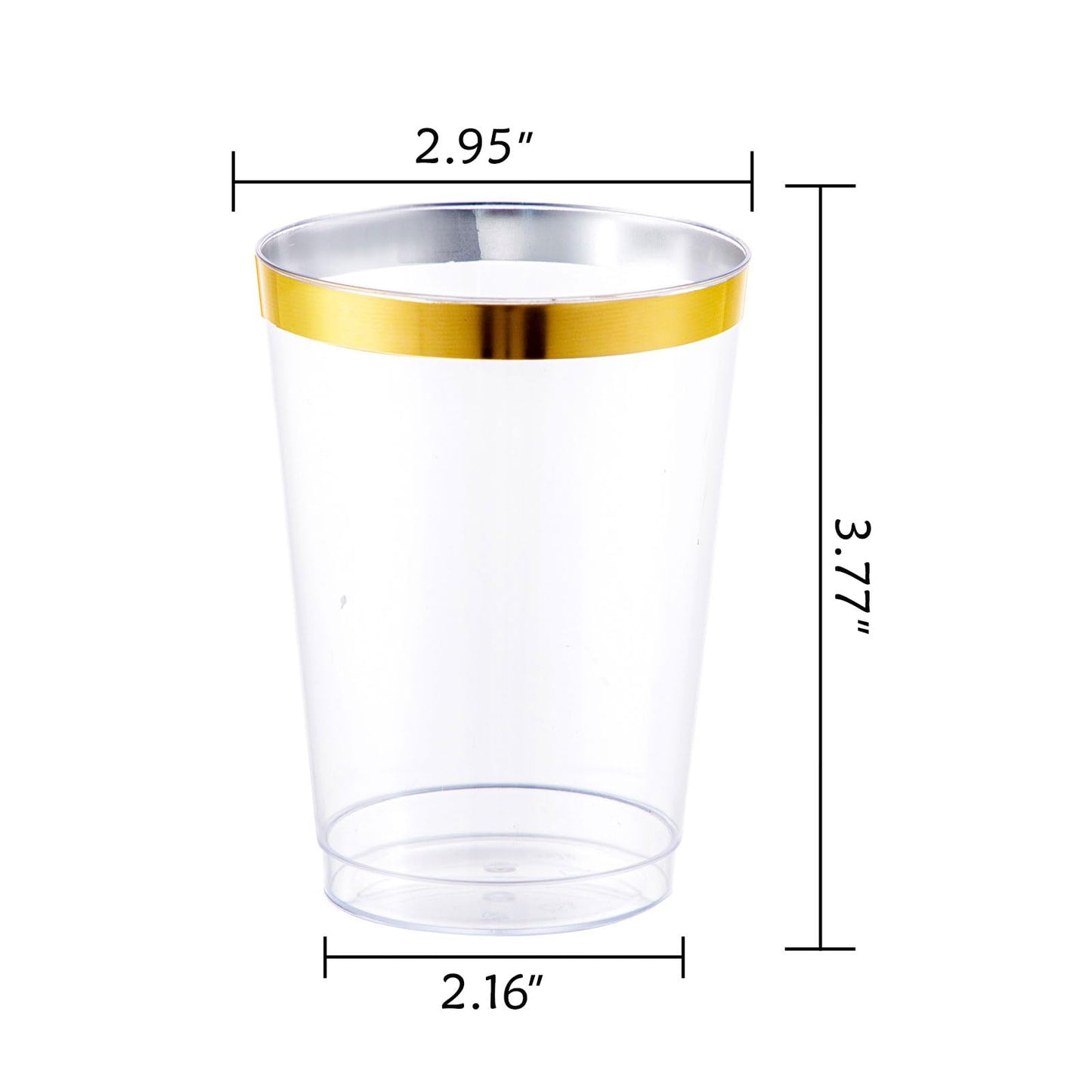 I00000 200 Pack Gold Plastic Cups, 9 Oz Elegant Clear Plastic Cups Gold Rimmed Disposable Wine Glasses Fancy Disposable Party Cups Wedding Cups Drinking Tumblers Plastic Cocktail Glasses with Gold Rim